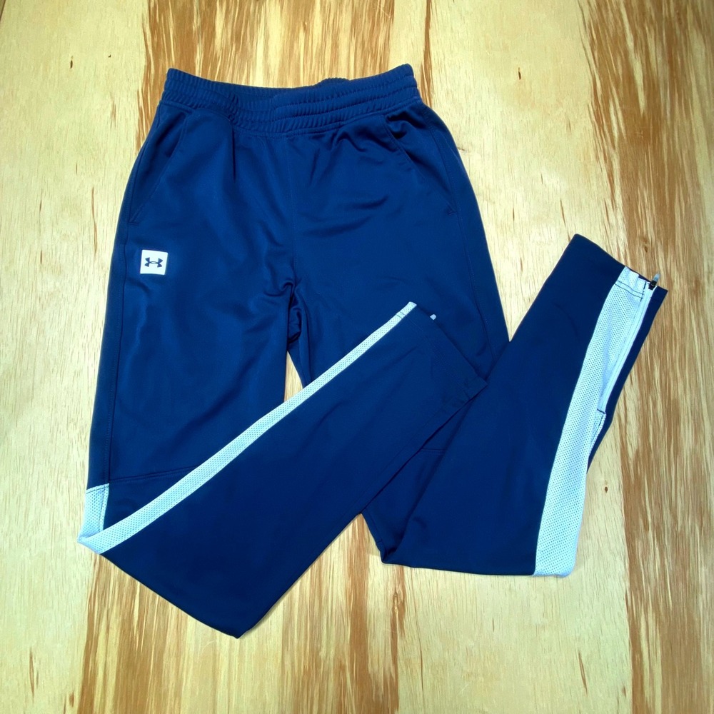 Under Armour Men's Track Pants Blue White Trim Size Small Fitted
